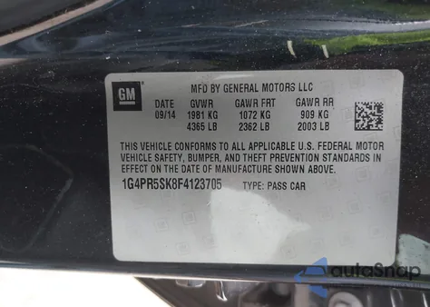 2015 Buick Verano Convenience Group from USA, damaged, VIN 1G4PR5SK8F4123705